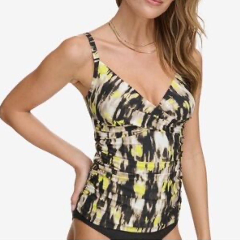 DKNY Stylish Yellow and Black Tankini Top nwt,01
